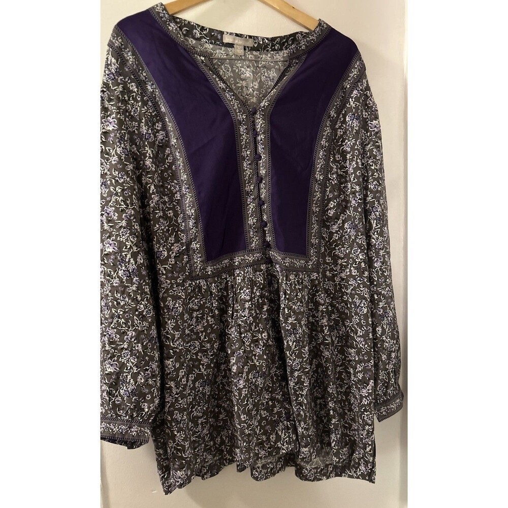 Woman Within Multicolor Long Sleeve Button Up Rayon Blouse Tunic Size 30/32 3X